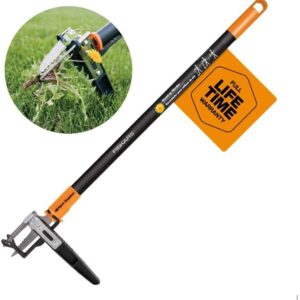 Fiskars 3-Claw Stand-Up Weed Puller with 39″ Ergonomic Handle & Easy Eject